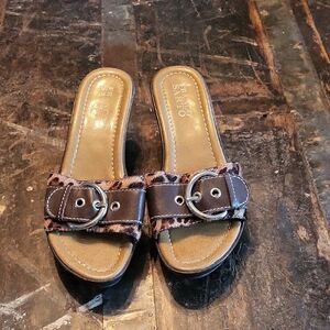 Franco Sarto Leopard-Print Brown Buckle Slide Mules